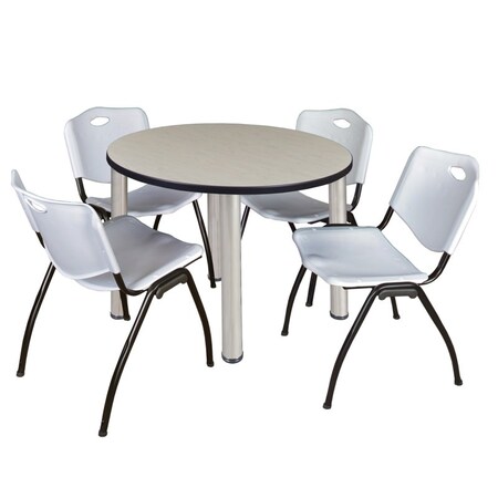 Kee Kee Round Table & Chair Set, Wood, Metal, Plastic Top, Maple TB42RNDPLBPCM47GY